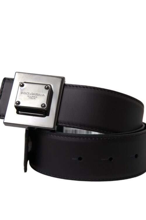 Dolce & Gabbana Black Calf Leather Square Metal Buckle Belt