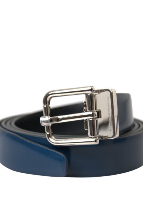 Dolce & Gabbana Blue Calf Leather Silver Metal Buckle Belt Men