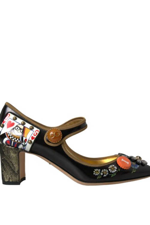 Dolce & Gabbana Black Leather Crystal Mary Jane Pumps Shoes