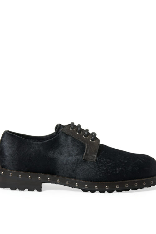 Dolce & Gabbana Elegant Black Calf Fur Derby Shoes