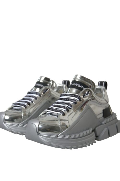Dolce & Gabbana Silver Leather Super Queen Sneakers Shoes