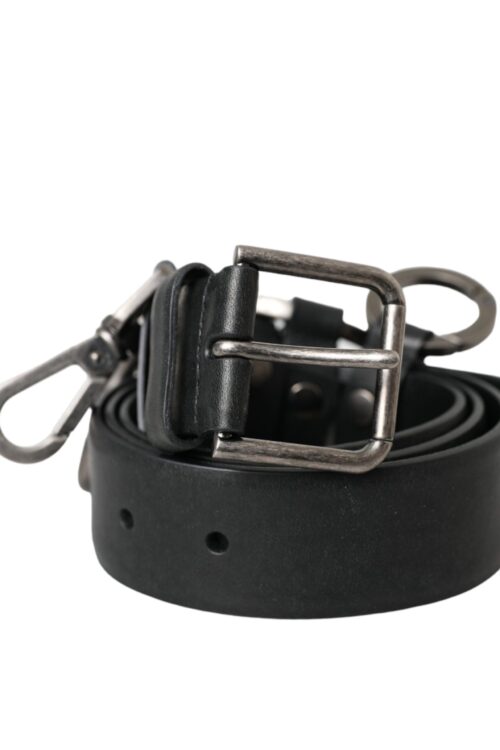 Dolce & Gabbana Black Calf Leather Silver Metal Buckle Belt