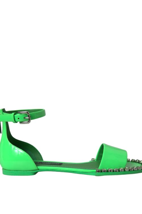 Dolce & Gabbana Neon Green Crystal Ankle Strap Sandals Shoes