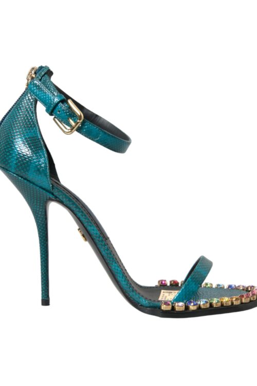 Dolce & Gabbana Blue Exotic Leather Crystal Sandals Shoes