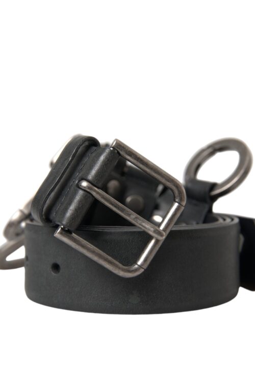 Dolce & Gabbana Black Calf Leather Silver Metal Buckle Belt
