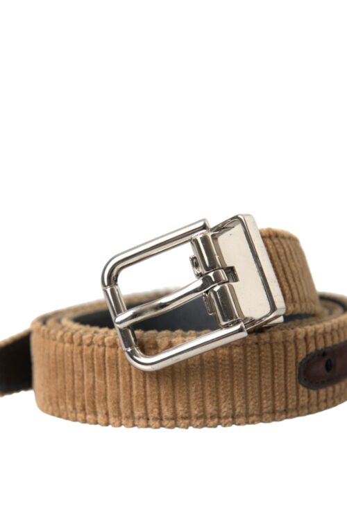 Dolce & Gabbana Brown Velvet Silver Metal Buckle Belt Men