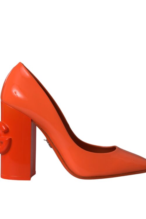 Dolce & Gabbana Orange Patent Leather Logo Heels Pumps Shoes