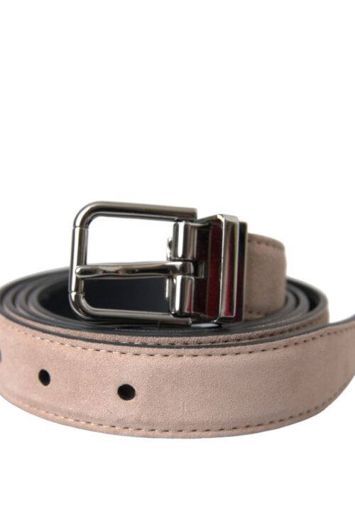 Dolce & Gabbana Beige Suede Leather Silver Buckle Belt Men