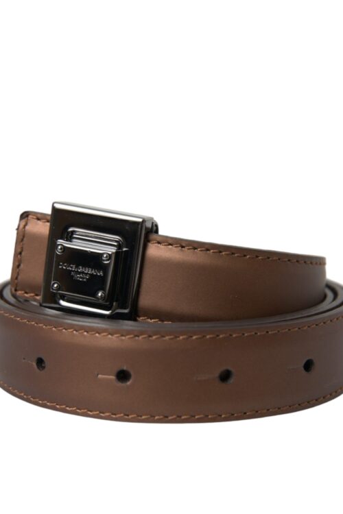 Dolce & Gabbana Bronze Leather Square Metal Buckle Belt