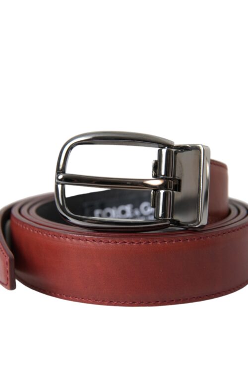 Dolce & Gabbana Brown Leather Silver Metal Buckle Belt Men