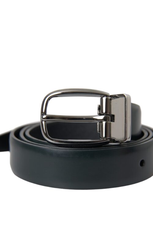 Dolce & Gabbana Black Leather Silver Metal Buckle Belt Men