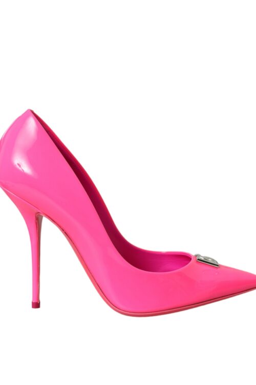 Dolce & Gabbana Neon Pink Leather Logo Pumps Heels Shoes