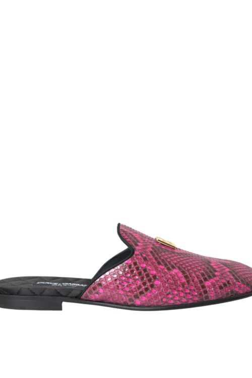 Dolce & Gabbana Fuchsia Python Logo Mule Flat Sandals Shoes