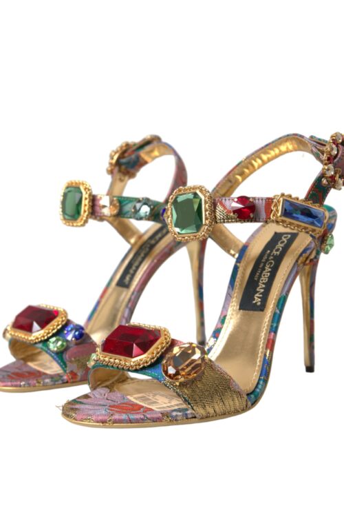 Dolce & Gabbana Multicolor Jacquard Crystals Sandals Shoes