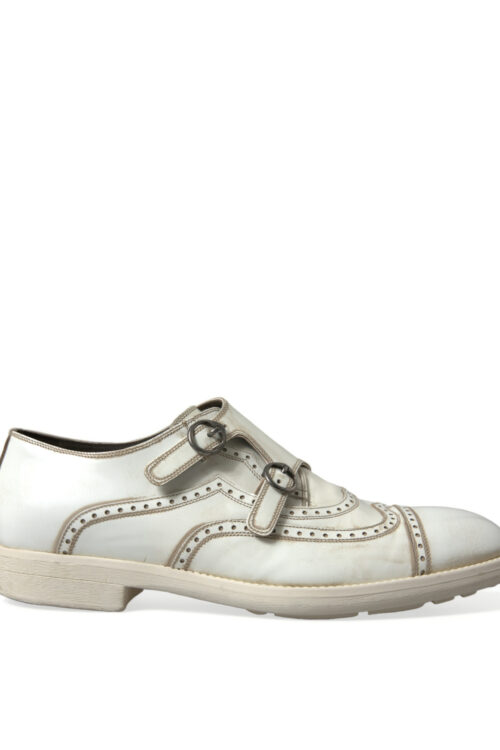 Dolce & Gabbana Elegant White Leather Derby Dress Shoes