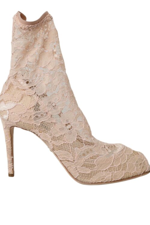 Dolce & Gabbana Beige Stretch Taormina Lace Boots Shoes