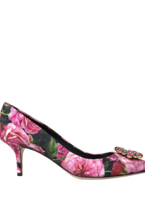 Dolce & Gabbana Multicolor Floral Brocade Crystal Heels Pumps Shoes