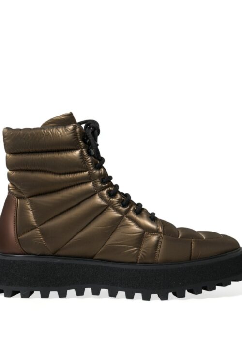 Dolce & Gabbana Bronze Plateau Padded Boots with DG Logo Plate