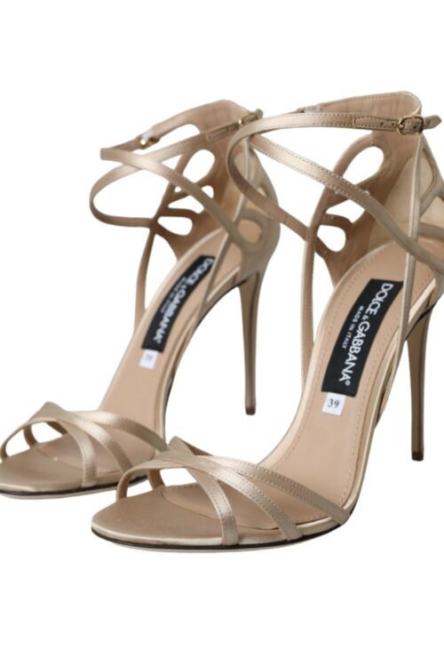 Dolce & Gabbana Beige Leather Strappy Heels Sandals Shoes