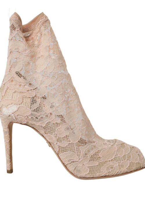 Dolce & Gabbana Beige Stretch Taormina Lace Boots Shoes
