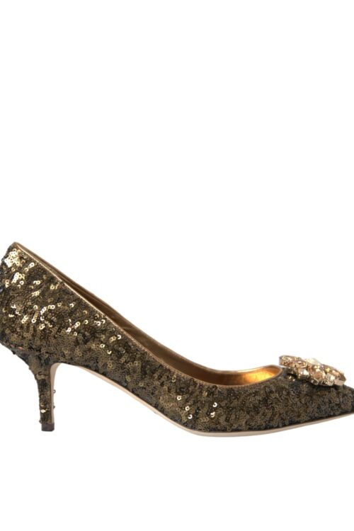 Dolce & Gabbana Gold Sequin Crystals Bellucci Heels Pumps Shoes