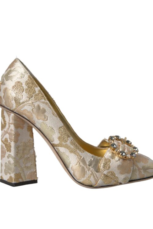 Dolce & Gabbana Gold Jacquard Crystals Heels Pumps Shoes