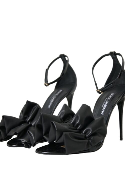 Dolce & Gabbana Black Leather Ankle Strap Heel Sandals Shoes