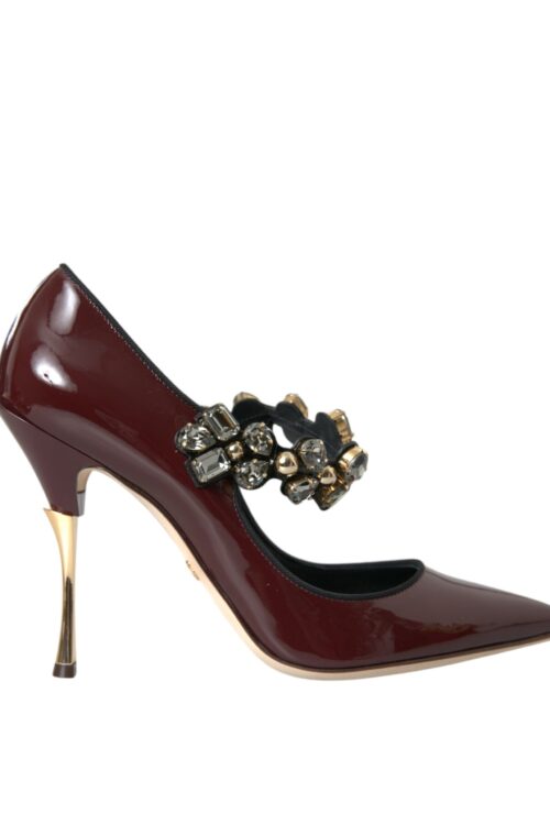 Dolce & Gabbana Bordeaux Leather Crystal Pumps Shoes