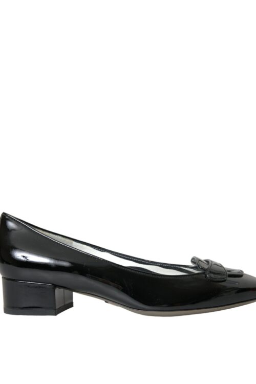 Dolce & Gabbana Black Patent Leather Block Heels Pumps Shoes