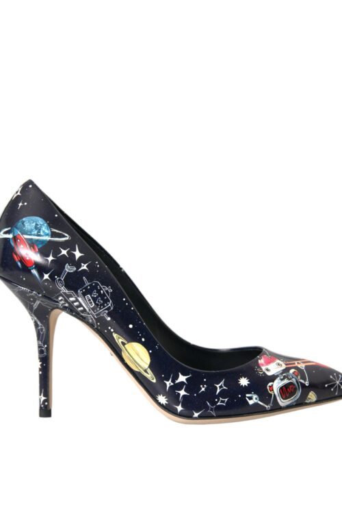 Dolce & Gabbana Blue Space Robot Leather Heels Pumps Shoes