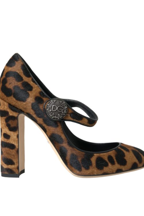 Dolce & Gabbana Brown Leopard Calf Hair Mary Jane Pumps Shoes