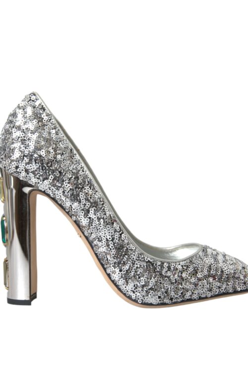Dolce & Gabbana Silver Sequin Embellished Heels Pumps Shoes