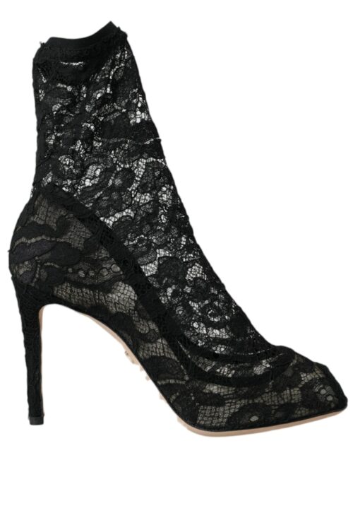 Dolce & Gabbana Black Stretch Taormina Lace Boots Shoes