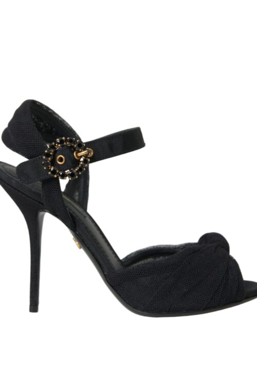 Dolce & Gabbana Black Suede Embellished Heels Sandals Shoes