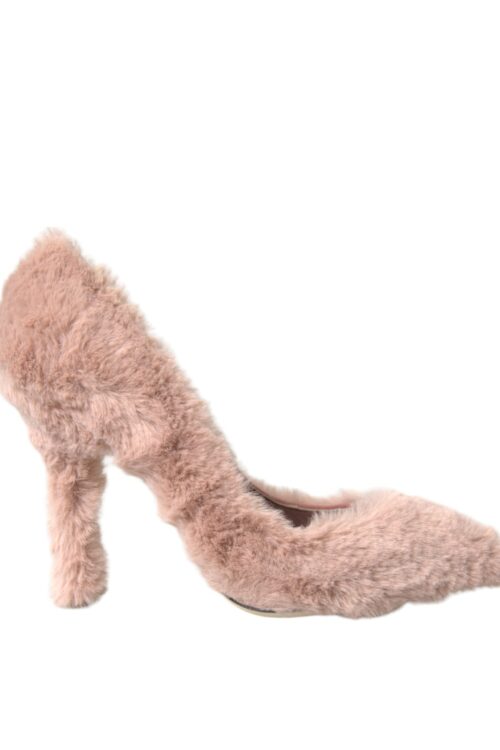 Dolce & Gabbana Light Pink Faux Fur Heels Pumps Shoes