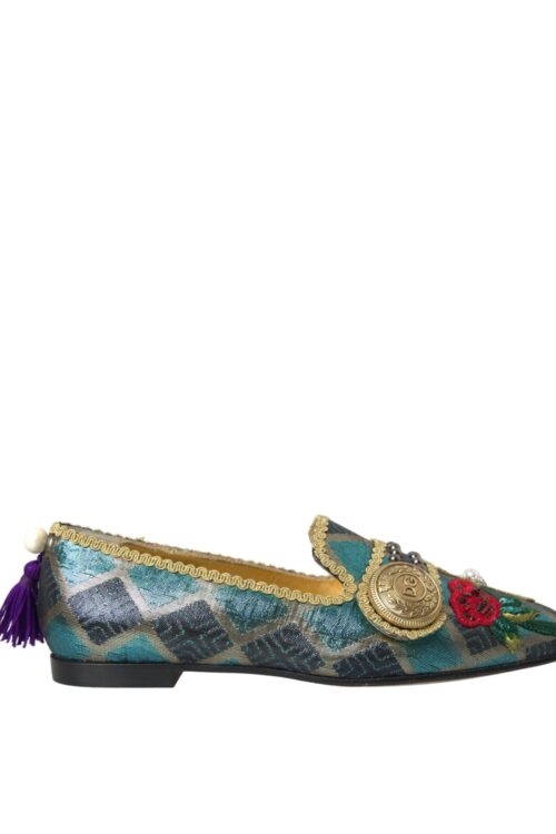 Dolce & Gabbana Multicolor Jacquard Embellished Loafers Shoes