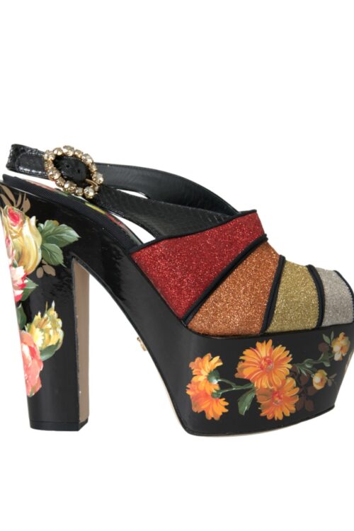 Dolce & Gabbana Multicolor Floral Crystal Platform Sandals Shoes
