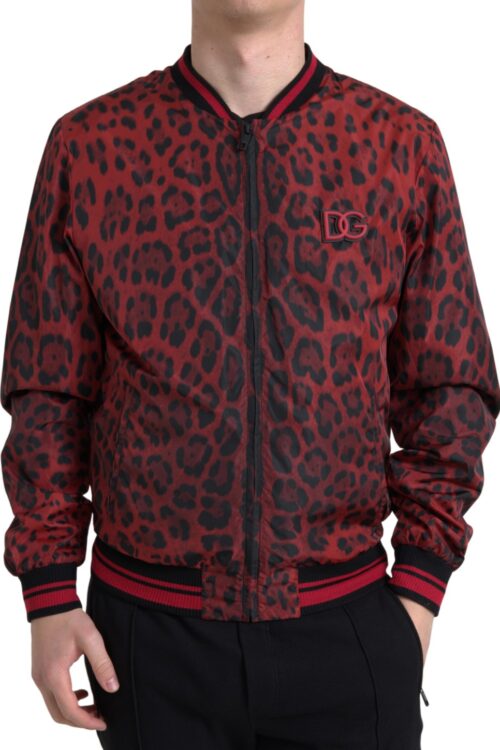 Dolce & Gabbana Red Leopard Print Bomber Jacket