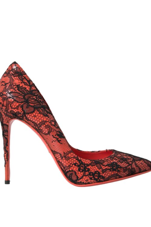 Dolce & Gabbana Orange Black Lace Leather Heels Pumps Shoes