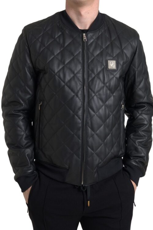 Dolce & Gabbana Elegant Black Leather Bomber Jacket