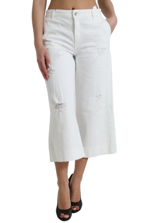 Dolce & Gabbana Elegant White Mid-Waist Denim Cropped Jeans