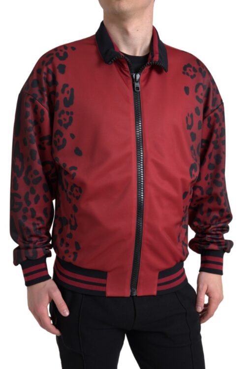 Dolce & Gabbana Red Leopard Print Bomber Jacket