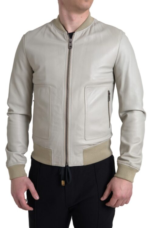 Dolce & Gabbana Cream Leather Bomber Jacket