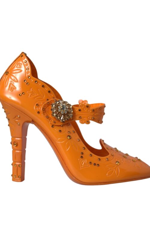 Dolce & Gabbana Orange CINDERELLA Floral Crystal Pumps Shoes