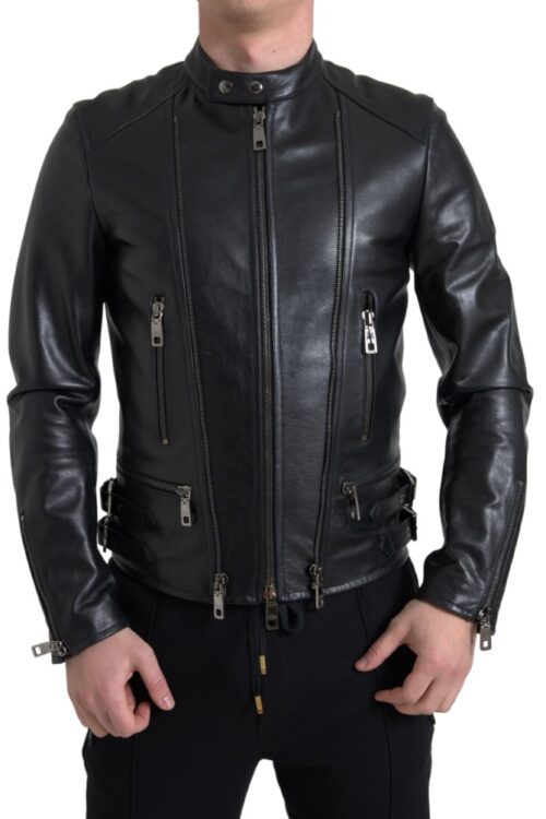 Dolce & Gabbana Sleek Black Leather Biker Jacket