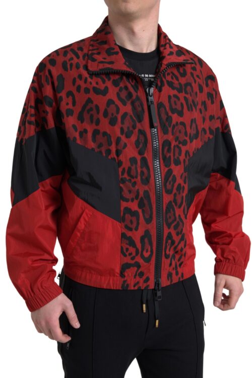 Dolce & Gabbana Red Leopard Zip Sweater Jacket