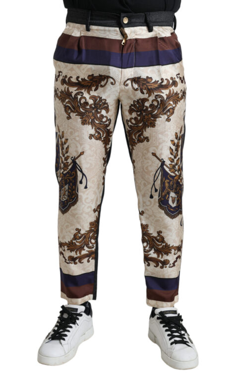 Dolce & Gabbana Elegant Silk Skinny Pants with Heraldic Print