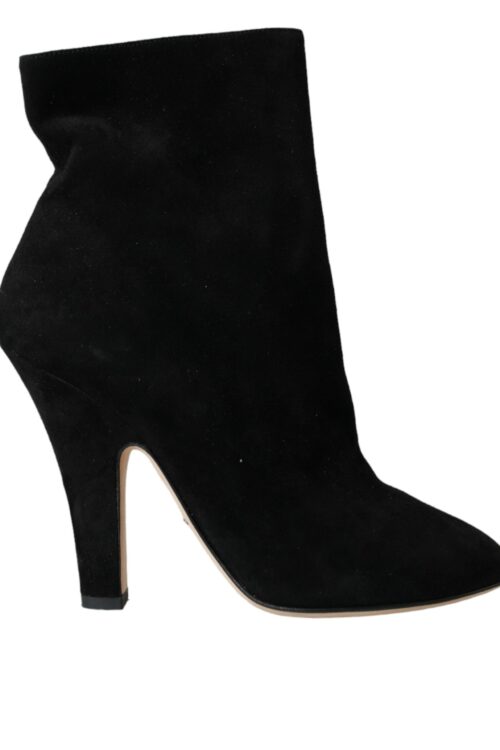 Dolce & Gabbana Black Suede Leather Ankle Heels Boots Shoes