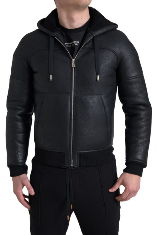 Dolce & Gabbana Elegant Black Leather Full Zip Hoodie