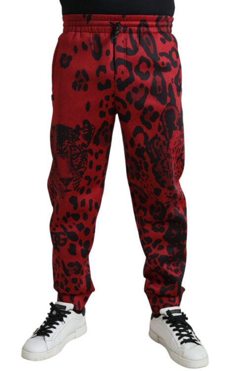 Dolce & Gabbana Elegant Leopard Print Joggers in Red and Black